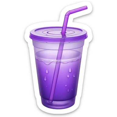styrofoam cup with purple liquid and a straw sticker