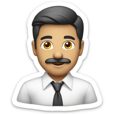 indian white tone boy as a Businessman in plain white shirt with sleeve up and mustach sticker