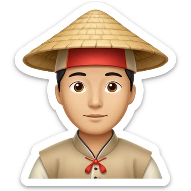 man with Chinese cap, traditional Asian conical hat sticker