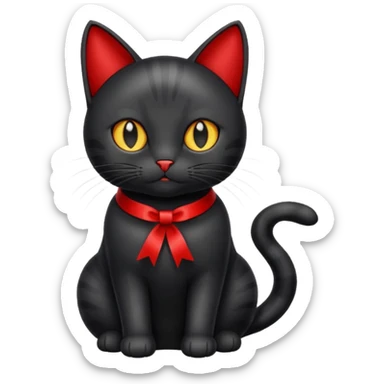 Black cat with red 🎀 emoji sticker