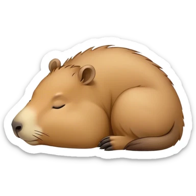 Meme-Worthy cute Sleeping Capybara Portrait Emoji, Head resting peacefully with a contented smile, showcasing luxuriously soft, fluffy fur and eyes gently closed in serene slumber, Simplified yet hilariously adorable features, highly detailed, glowing with a soft, drowsy natural light, high shine, relaxed and utterly lovable, stylized with an air of playful laziness, bright and heartwarming, soft glowing outline, capturing the essence of a sleeping capybara that feels destined to become the next viral sensation of adorable rest! sticker