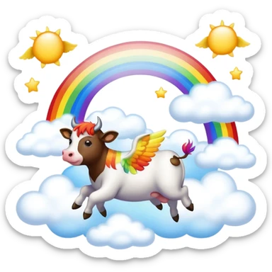 A sky with Flying cows with wings and rainbows  sticker
