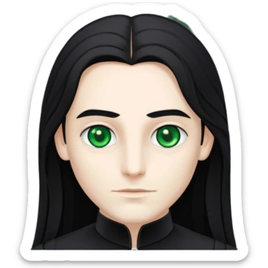 Louis de Pointe du Lac with white skin, green eyes , long black hair, black outfit sticker