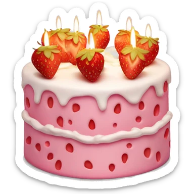 Pink strawberries and cream birthday cake with a candle sticker