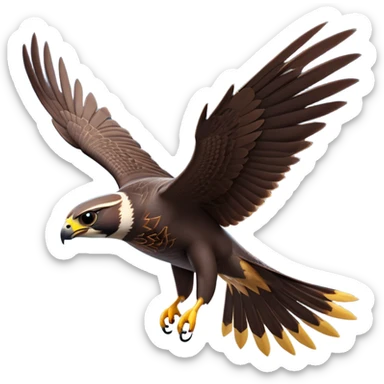 cinematic-peragrin falcon-realistic-full-body-diving-emoji,-sleek-aerodynamic-frame-plummeting-through-the-air-with-lightning-speed,-razor-sharp-talons-poised-for-the-strike,-feathered-wings-angled-for-maximum-precision,-keen-dark-eyes-locked-onto-its prey sticker
