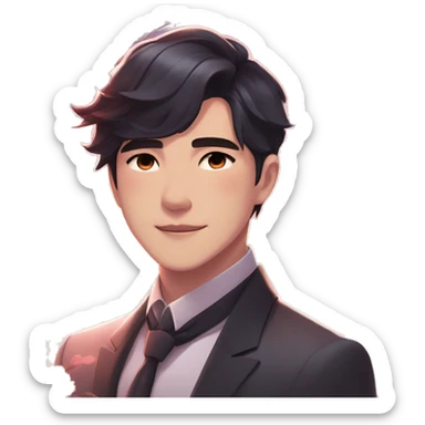 Gorgeous romantic anime style Asian formal modern gentlemanly guy with flowers and blushing face aesthetic trending style outside with colorful gradient colors sticker