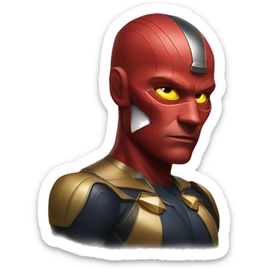 vision of marvel hero，red skin，yellow gem in head center sticker