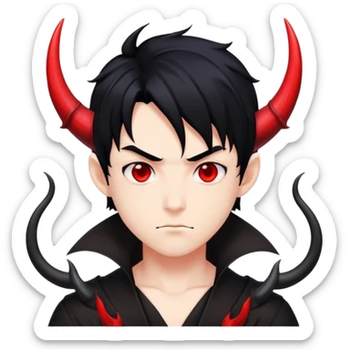 Cool anime devil boy with black hair and horns sticker