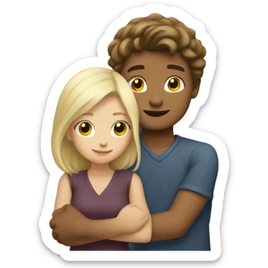 White blonde girl hugging tan brunette boy sticker
