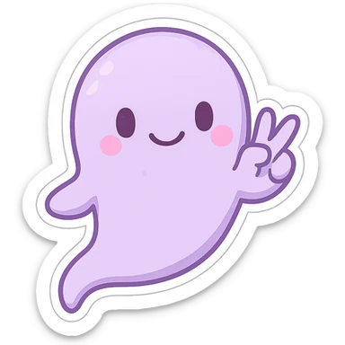 purple ghost making a peace sign, chibi style sticker sticker