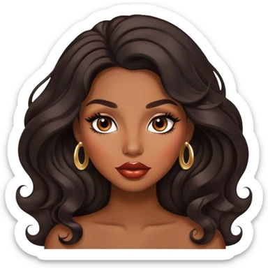Glamourous, brown skin tone, very beautiful woman, with big plump lips, long long lashes, black wavy long hair, brown eyes sticker