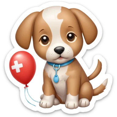 adorable puppy with bandaid and get well soon balloon sticker