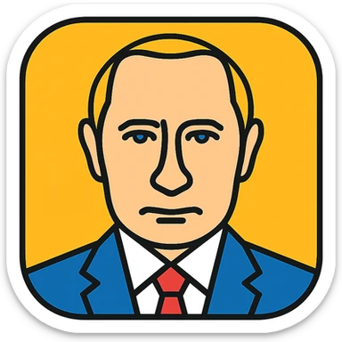 Vladimir Putin stylized as an iPhone app icon, minimal, bold, modern, flat design, no text, simple rounded corners, flat colors sticker
