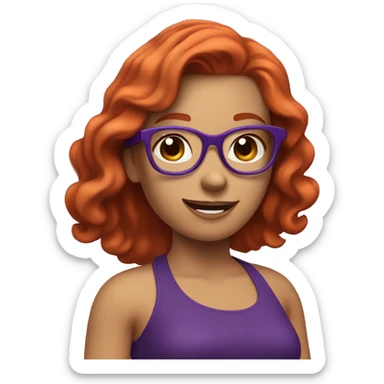 Redheaded girl with glasses and a purple halter top waving sticker