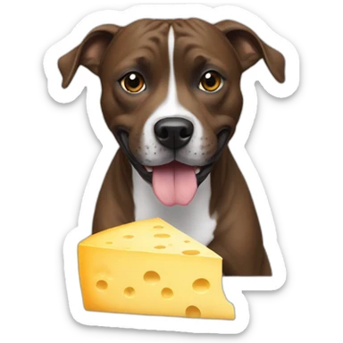 staffie dog eating cheese sticker