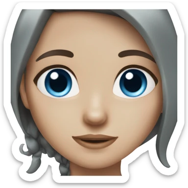 Girl with brown hair and blue eyes with gray cat sticker