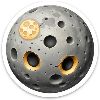 Planet Mercury emoji, round, moon-like gray ball, scarred with impact craters and patches of lighter plains sticker