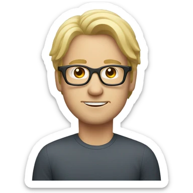 white vegetarian man with shoulder length blonde hair and glasses carrying a box  sticker