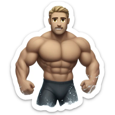 white muscle man figure sticking out of the sea sticker
