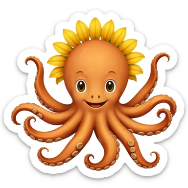 Octopus smiling bringing sunflower  sticker