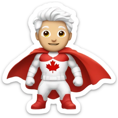 canadian superhero wearing red and white clothes including a mapple leaf sticker