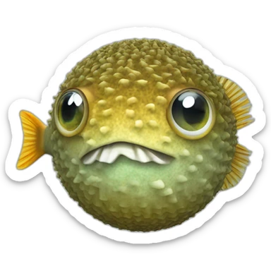 3d sphere with a cartoon economic seagrass Pufferfish skin texture with filthy eyes sticker
