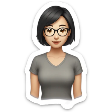 26 year old asian woman with short length dark hair and brown glasses sticker