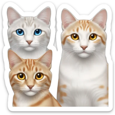 three cats, 1 lynx point blue eyes, 2 orange and white yellow eyes, 3 all orange orange eyes sticker