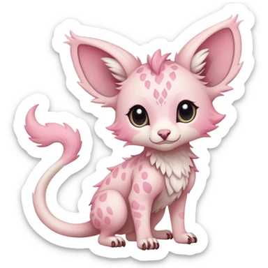 Feral Rare Fantasy cute pastel pink Vernid-Trico-species by LiLaiRa, markings, tufted ears, full body, 4 legs sticker