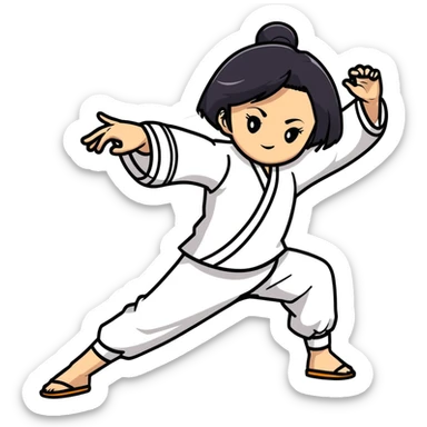 lightskin young girl with black straight hair and dark eyes, taichi, surrounded by energy lines sticker