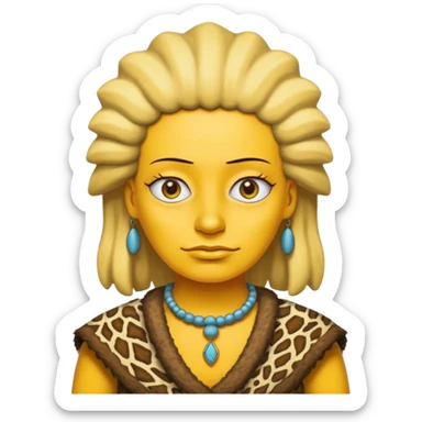 a simpson woman wearing ancient animal skin cloth, half body, icon, yellow skin sticker