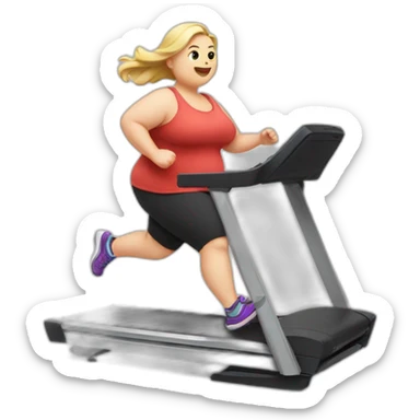White-skinned very fat girl runs on a treadmill sticker
