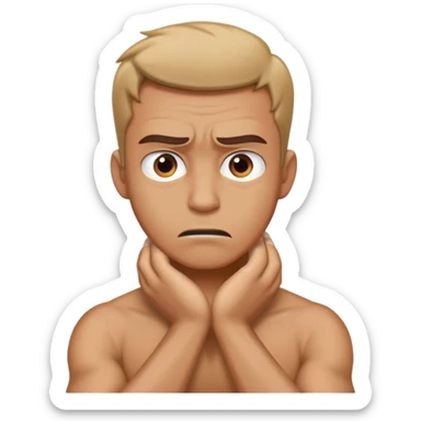 A angry man crossing his hands while holding his neck sticker