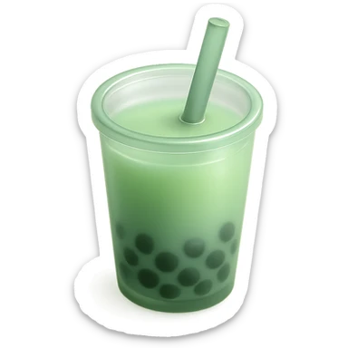 hand-drawn volumetric bubble tea cup with a straw, mostly green, three-quarter angle, sketchy illustrated, expressive 3D shadows and highlights sticker
