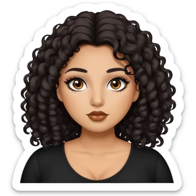 girl, tan skin, pretty, lipliner, eyeliner, eyelashes, plus size, brown eyes, LONG black curly hair sticker