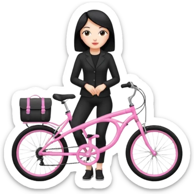 Bicycles Ergonomic bicycle of gym: seated white woman with hair black clothes pink sticker