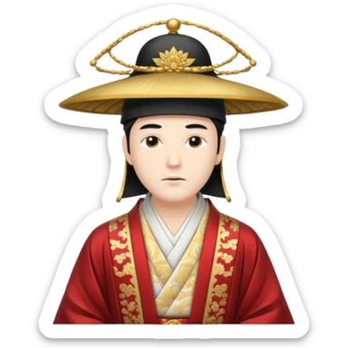 Japanese Court Lord Elegant noble in long robes with tall hat, white 
 sticker