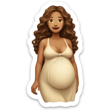 Pregnant big belly tan lady with long, brown, curly hair  sticker