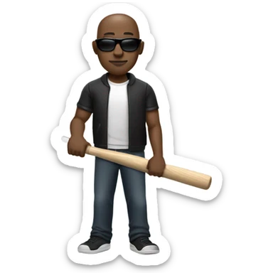 A bald black man in dark shades with a baseball bat. sticker