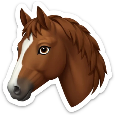Head of a sorrel horse with a wide white blaze from his forehead, under his forelock, running down his face and under his muzzle, facing forward. sticker
