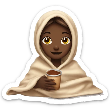Girl seating with cocoa in her hands and covered with blanket  sticker