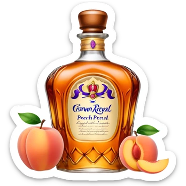 Crown Royal Peach whisky bottle with orange peach-colored bag sticker