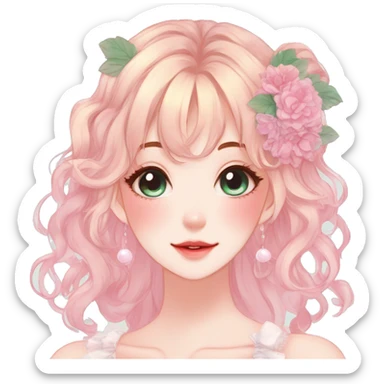 Gorgeous anime style lady with blushing face and accessories cottagecore fairycore  Kawaii anime colorful pearly romantic simplistic aesthetic trending stylea sticker
