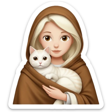 Beyaz kedi ve bayan elinde kahve battaniye sticker