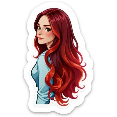 Realistic european woman with long red ombré  hair sticker