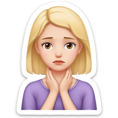 Girl who is sad who is holding her neck with both hands sticker