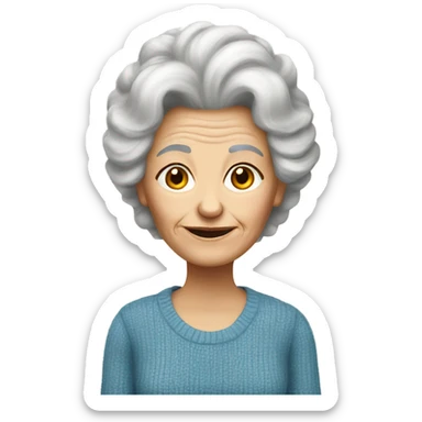 an elderly white woman with a fluffy hairstyle wearing a blue sweater sticker
