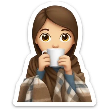 Brown hair Girl drinking coffee, with a cozy blanket sticker