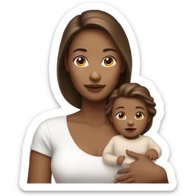 A white skinned mother with brown hair holding her white skin and brown hair baby girl sticker