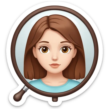 White girl with brown hair looking in a handheld mirror sticker